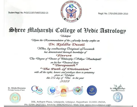 Dr. Riddhe Sshilpi – Ph.D. in Tarot, 2023